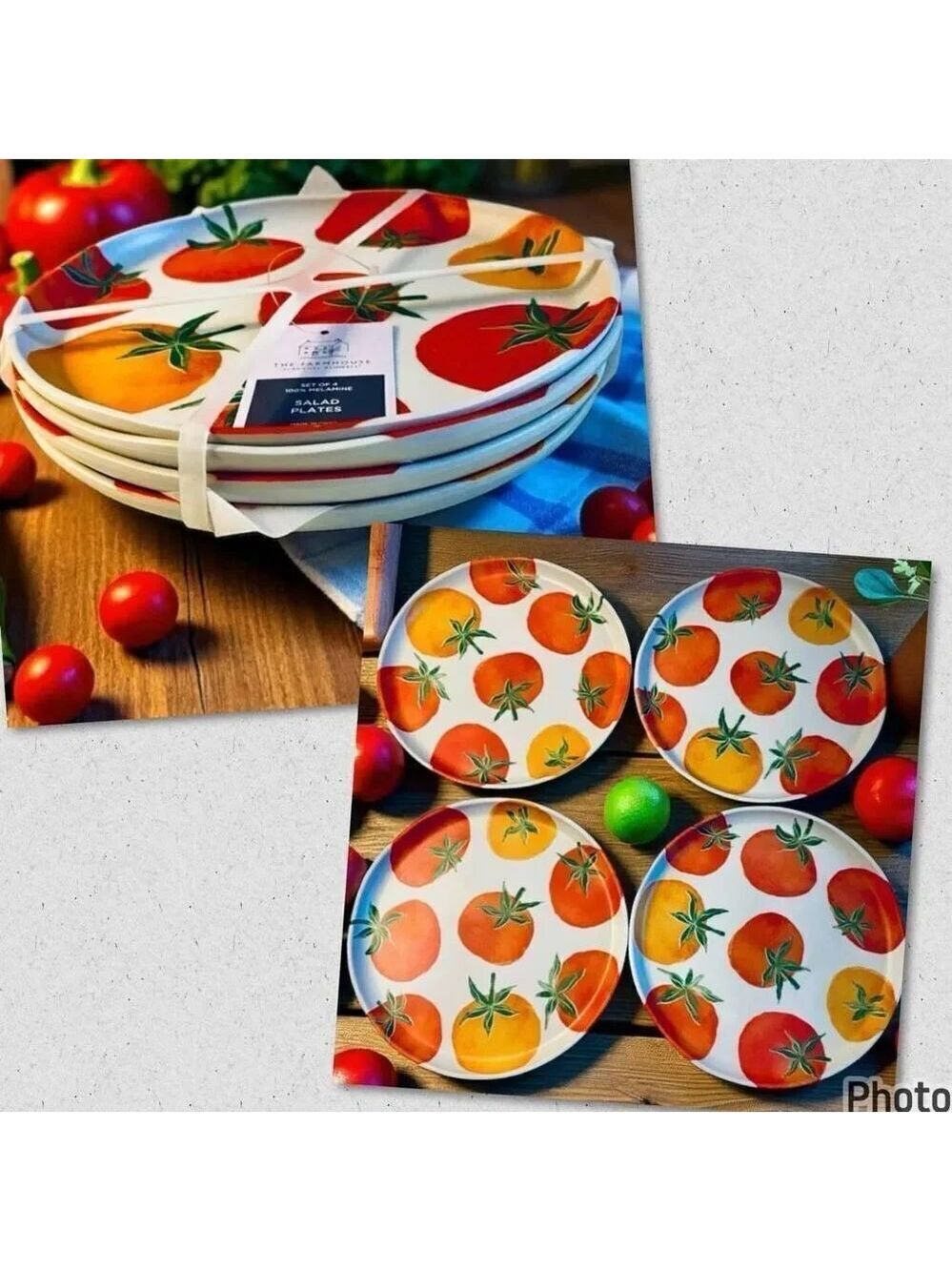 NWT Gorgeous Rachel Ashwell The Farmhouse Set of 4 Melamine Tomatoes Salad Plate